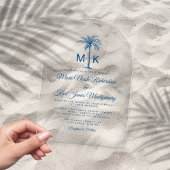 Invitations En Acrylique Elégant Monogramme Palmier Plage Formelle Mariage
