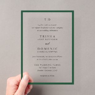 Invitations En Acrylique Élégant Monogramme Vert Émeraude Mariage Moderne