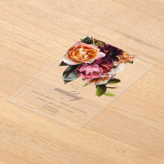 Invitations En Acrylique Élégant Moody Bourgogne & Mariage rose (Poser)