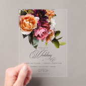 Invitations En Acrylique Élégant Moody Bourgogne & Mariage rose (In situ (ordinateur de poche))