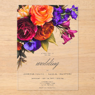 Invitations En Acrylique Élégant Moody Vibrant Harvest Floral Mariage