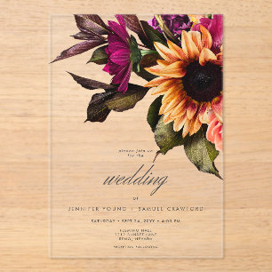 Invitations En Acrylique Élégant Moody Vibrant Sunset Floral Mariage