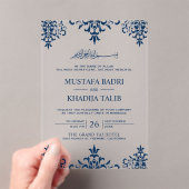 Invitations En Acrylique Elegant Navy Blue Damask Islamic Wedding (In situ (ordinateur de poche))
