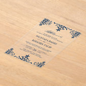 Invitations En Acrylique Elegant Navy Blue Damask Islamic Wedding (Poser)