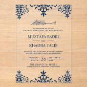 Invitations En Acrylique Elegant Navy Blue Damask Islamic Wedding (Recto)