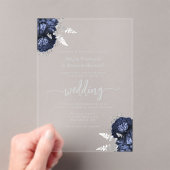 Invitations En Acrylique Elegant Navy Blue Silver Floral Wedding (In situ (ordinateur de poche))