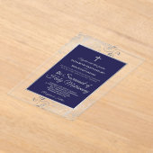 Invitations En Acrylique Elegant Navy Blue & Silver Ornate Catholic Wedding (Poser)