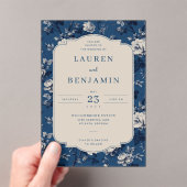 Invitations En Acrylique Elegant Navy Floral (In situ (ordinateur de poche))