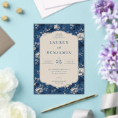Invitations En Acrylique Elegant Navy Floral (Insitu (Mariage))