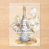 Invitations En Acrylique Elegant New Year's Eve Champagne & Balloons (Recto)