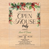 Invitations En Acrylique Élégant Noël Floral Holly Noël Open House (Recto)