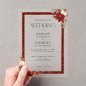 Invitations En Acrylique Élégant Noël Rouge Damas Floral (In situ (ordinateur de poche))