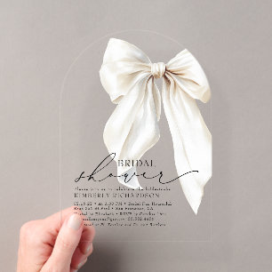 Invitations En Acrylique Élégant Nœud Blanc Mariage Chic Crème