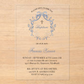 Invitations En Acrylique élégant nœud bleu | Baptême (Recto)