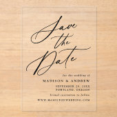 Invitations En Acrylique Élégant Noir Calligraphie Mariage Enregistrer la d (Recto)