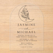 Invitations En Acrylique Élégant noir de la lune et des étoiles Mariage (Recto)