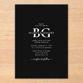 Invitations En Acrylique Élégant Noir et Blanc Monogramme Initiales Mariage (Recto)