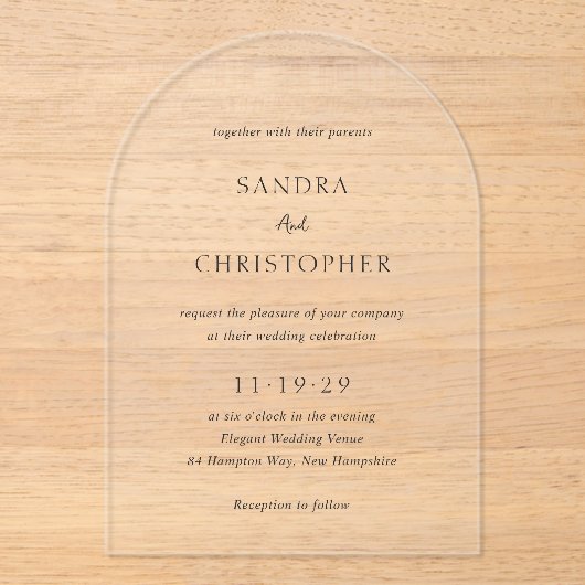 Invitations En Acrylique Élégant noir et blanc Simple Mariage moderne (Recto)