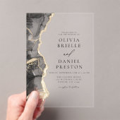 Invitations En Acrylique Elégant Noir Or Agate Mariage Élégant Chic (In situ (ordinateur de poche))