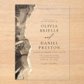 Invitations En Acrylique Elégant Noir Or Agate Mariage Élégant Chic (Recto)