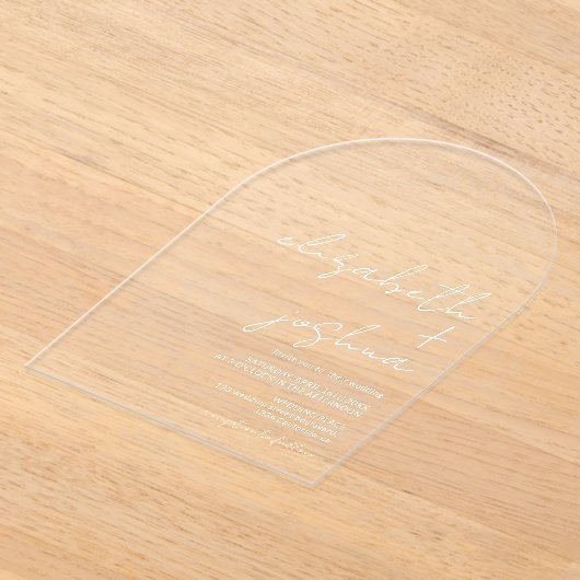 Invitations En Acrylique Elégant nom blanc calligraphie mariage moderne (Poser)
