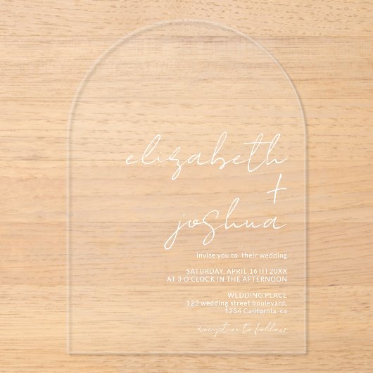 Invitations En Acrylique Elégant nom blanc calligraphie mariage moderne (Recto)