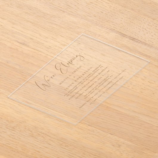 Invitations En Acrylique Elégant Nous sommes Eloping Gold Mariage Réception (Poser)