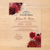 Invitations En Acrylique Elegant Nuestra Boda Red Floral Wedding (Recto)