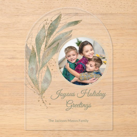 Invitations En Acrylique Elégant or Aquarelle Botanique Photo Holiday (Recto)