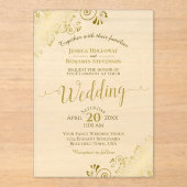 Invitations En Acrylique Élégant or Calligraphie ivoire Crème Mariage (Recto)