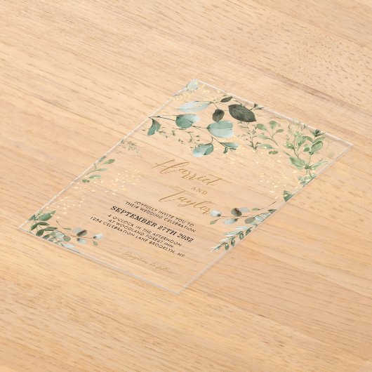 Invitations En Acrylique Elégant or et verdure Eucalyptus Mariage (Poser)