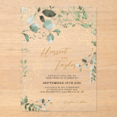 Invitations En Acrylique Elégant or et verdure Eucalyptus Mariage (Recto)