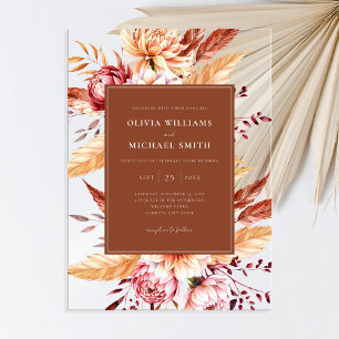 Invitations En Acrylique Élégant Orange Brûlé Bohème Chic Floral Mariage