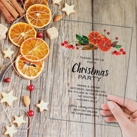 Invitations En Acrylique Elegant Orange Slices and Cinnamon Christmas