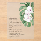 Invitations En Acrylique Elegant Orchid on Tropical leaf script wedding (Recto)