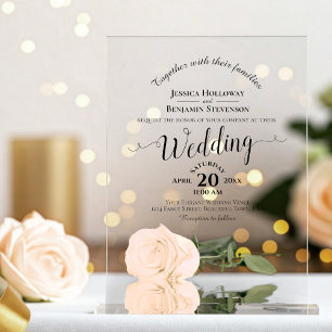 Invitations En Acrylique Élégant Pale Peach Rose Lacy Calligraphie Mariage