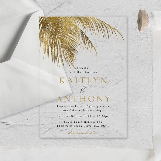 Invitations En Acrylique Elégant Palm Tree Plage Tropical Mariage