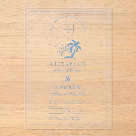 Invitations En Acrylique Elégant palmier main Mariage tiré (Recto)