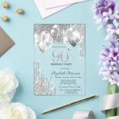 Invitations En Acrylique Élégant Parties scintillant d'argent Ballons 90e a (Insitu (Mariage))