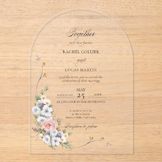 Invitations En Acrylique Élégant Pastel Boho Floral Arch Calligraphie (Recto)
