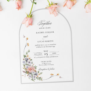 Invitations En Acrylique Élégant Pastel Boho Floral Courbé Calligraphie 