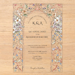 Invitations En Acrylique Élégant Pastel Vintage Arc Floral Mariage