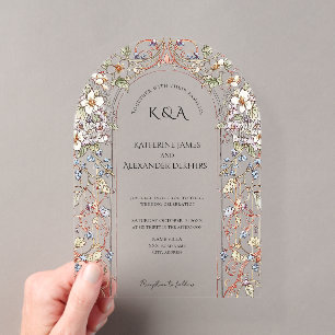 Invitations En Acrylique Élégant Pastel Vintage Arc Floral Mariage