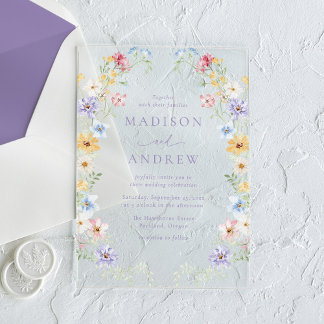 Invitations En Acrylique Elegant Pastel Wildflower Garden Wedding