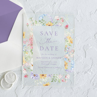 Invitations En Acrylique Elegant Pastel Wildflower Wedding Save the Date