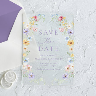 Invitations En Acrylique Elegant Pastel Wildflower Wedding Save the Date