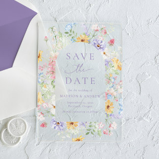 Invitations En Acrylique Elegant Pastel Wildflower Wedding Save the Date