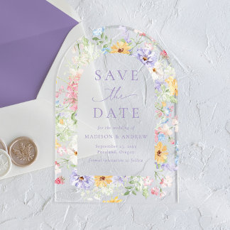 Invitations En Acrylique Elegant Pastel Wildflower Wedding Save the Date