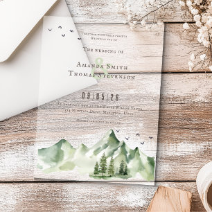 Invitations En Acrylique Elégant paysage serein vert montain mariage