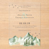 Invitations En Acrylique Elégant paysage serein vert montain mariage (Recto)